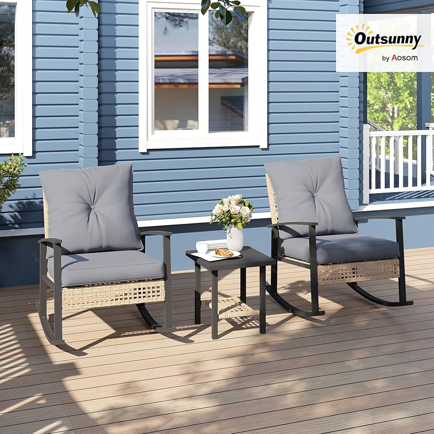 Amazon.com: Outsunny 3 Pieces Rocking Wicker Outdoor Bistro
